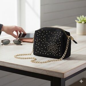 Club/Event / Crossbody studded black and‎ gold bag/ chic/ glam